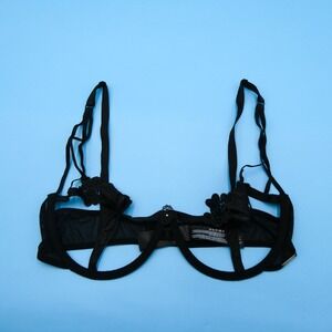 Bluebella 36D Black Lingerie Bra Transparent Demi Lace Balconette Underwire New